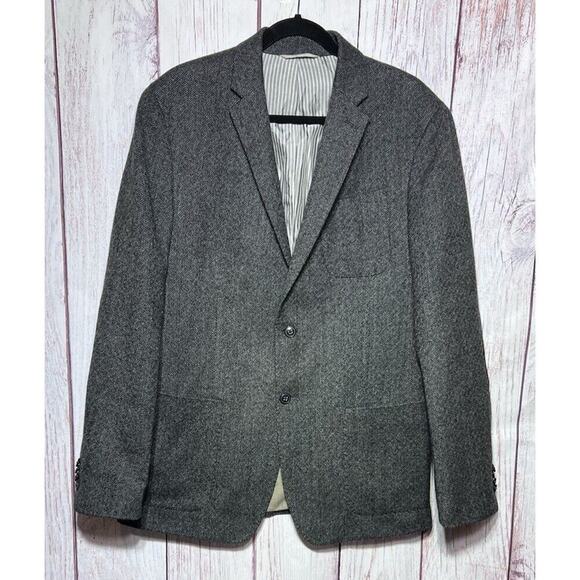 Banana Republic Men's Gray Herringbone Tweed Wool Sports Coat Blazer Size 42L - Picture 1 of 13